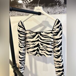 Self-Portrait Black and White Zebra Print Crop Top